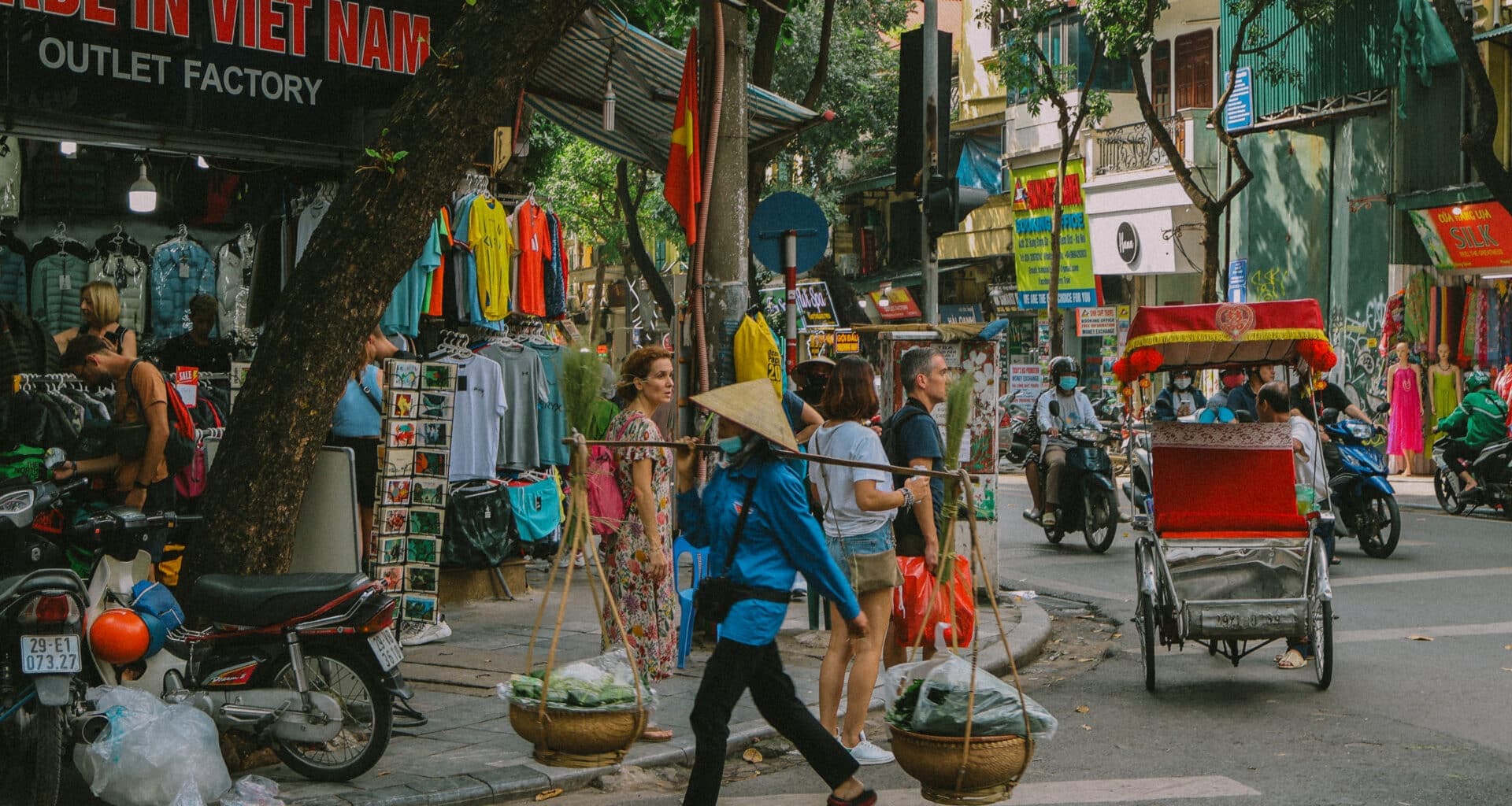 Historic streets in Hanoi Old Quarter Vietnam